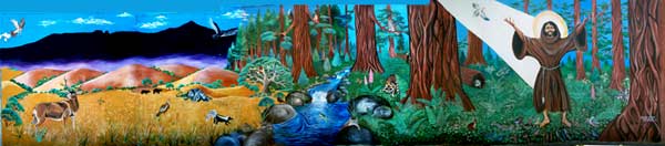 “SAINT FRANCIS IN THE REDWOODS”  - Mural by Malakai Schindel